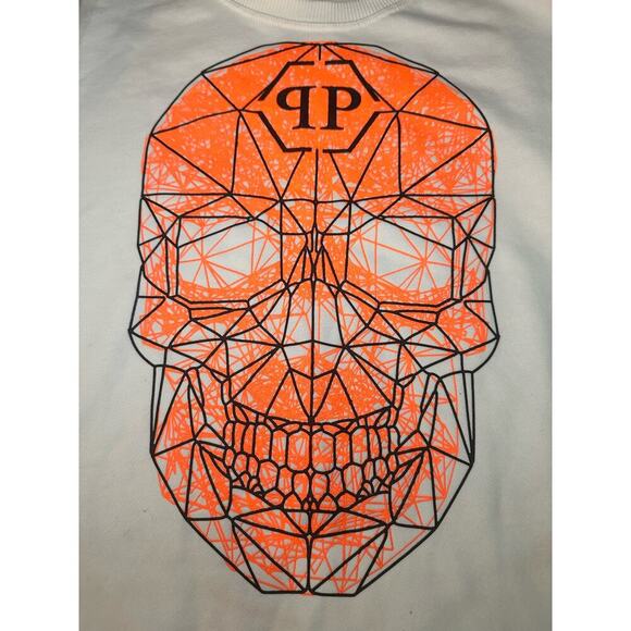 Philipp Plein‎ Sz XXL Skull Pullover Sweatshirt Cream Orange Designer Streetwear - Picture 7 of 14